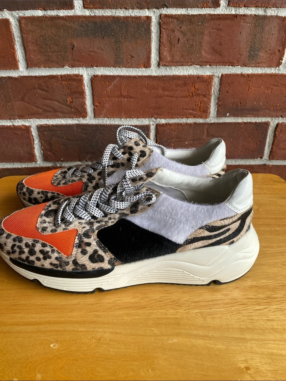 Women's Leopard Print Sneakers with Bright Orange Mesh Accents